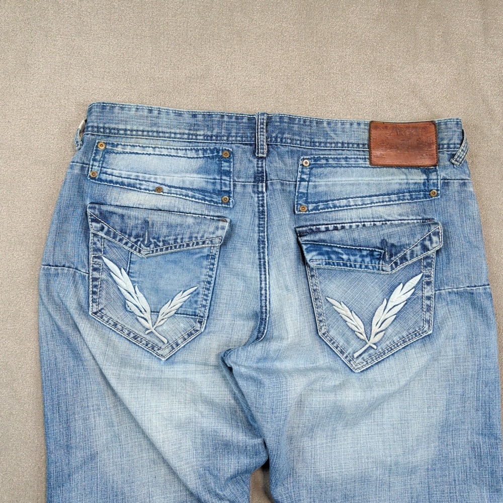 Akoo Y2K Streetwear Distressed Straight Leg Jeans 38 Blue Cotton Studded Wing - Picture 9 of 16